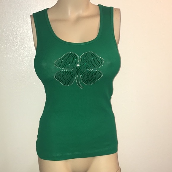 Four leaf clover Bling st Patrick's day tank top - Picture 1 of 3
